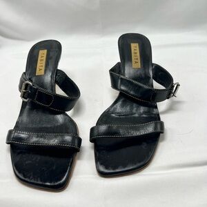 Tabitha double strap (somewhat) square front sandal heels